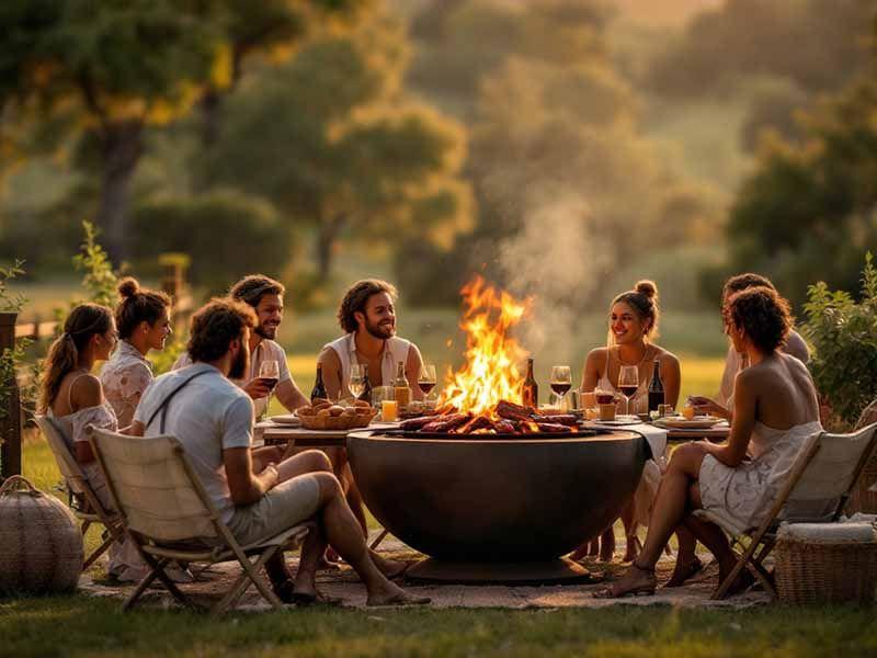 Aufwärmen an der Feuerschale Grill und danach Grillgut zubereiten
