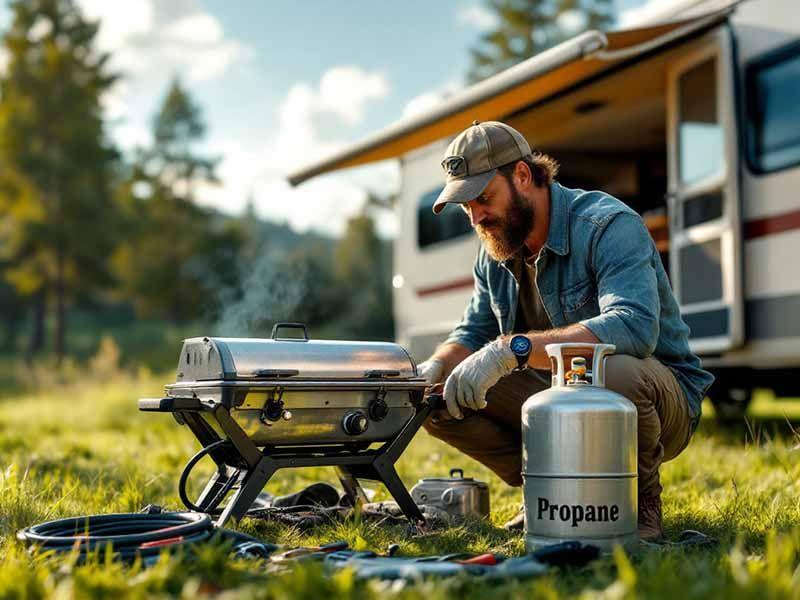 Schliessen Sie den Koffergrill Gas immer sicher an die Gasflasche an